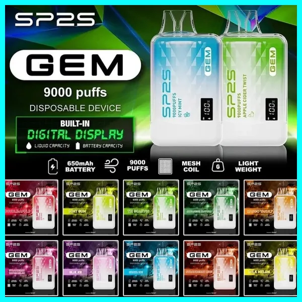 SP2S GEM9000口拋棄式電子煙｜高清顯示屏｜持久煙感：圖片 2